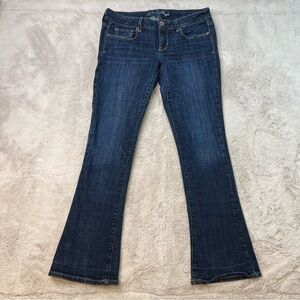 American Eagle Skinny Kick Flare Jeans Size 10 Stretch Bootcut Dark Blue Denim